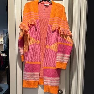 THML Orange and Pink Women's Cardigan with Fringe NWOT